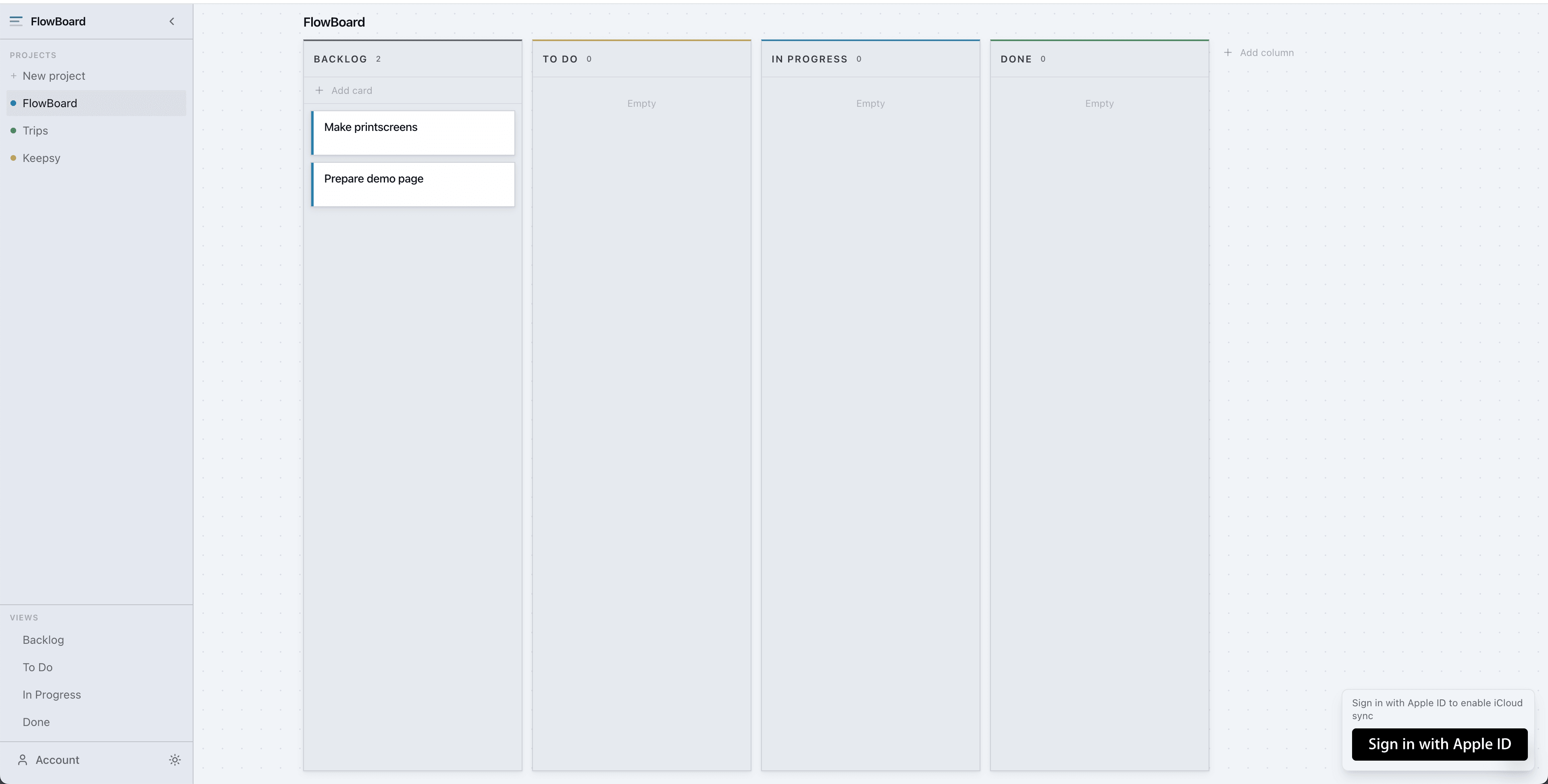 Flowboard projects and backlog