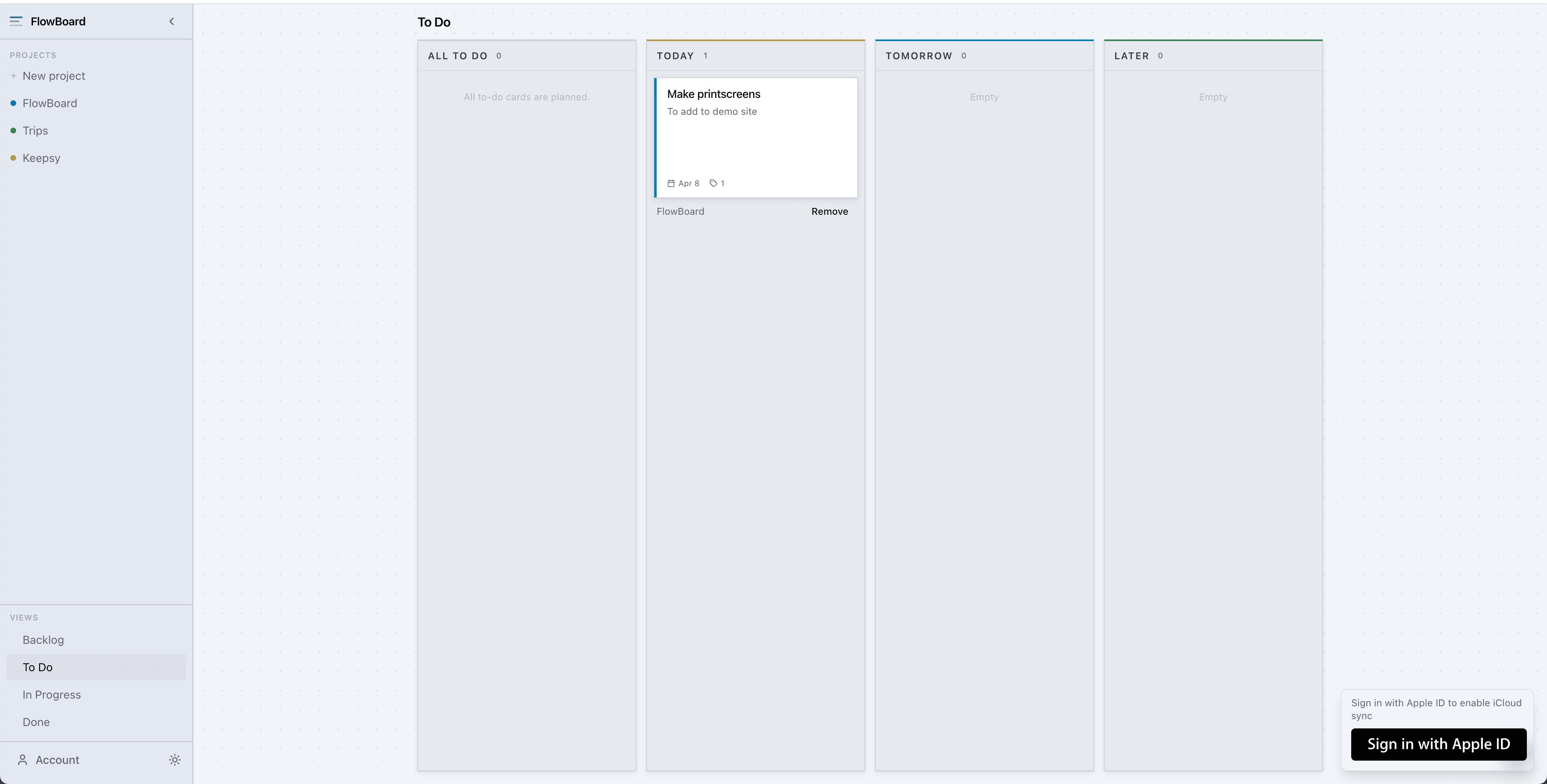 Flowboard planning mode