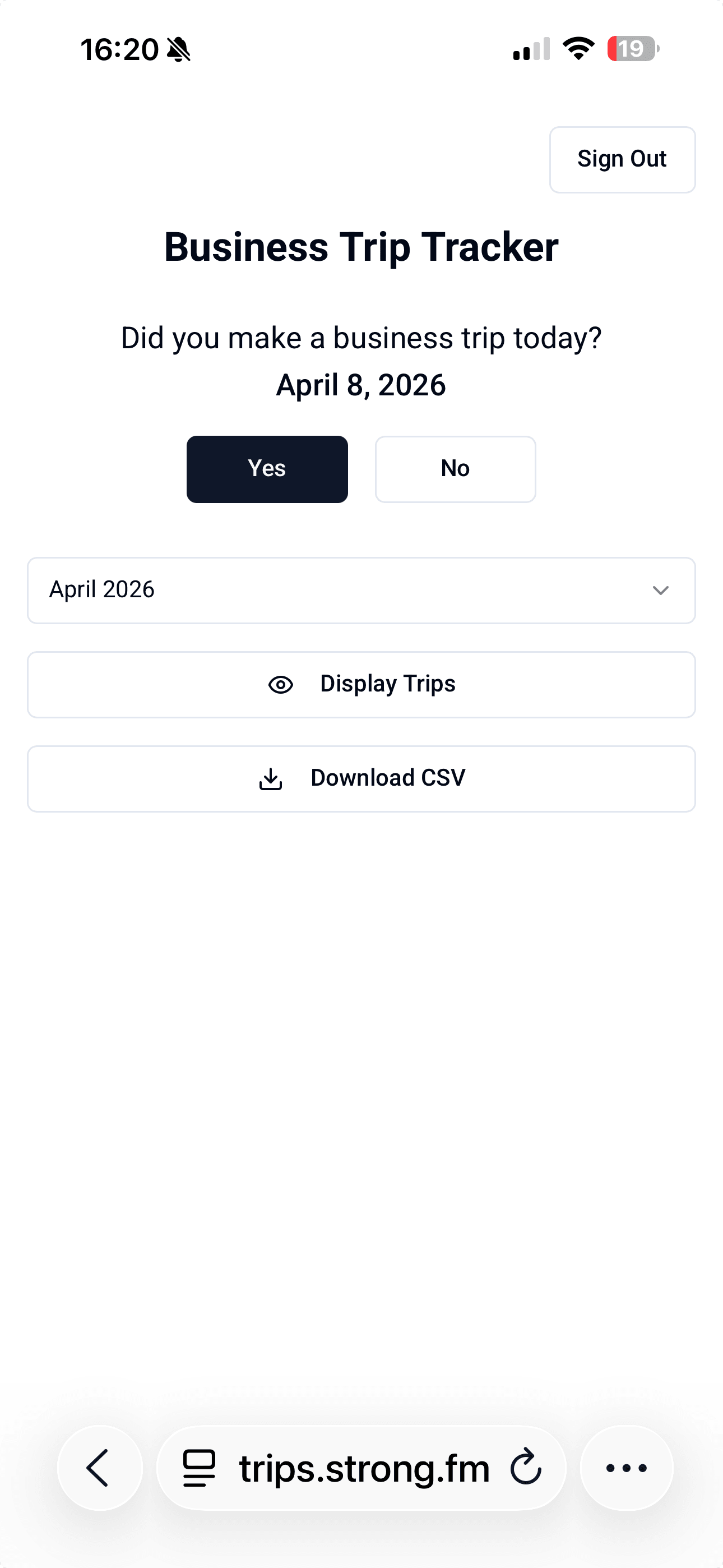 Trips daily reminder screen